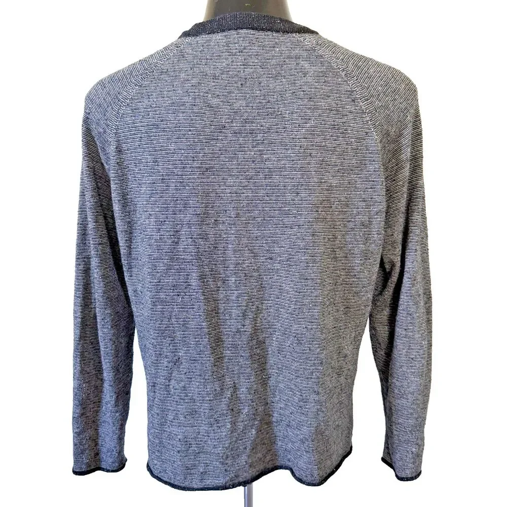 Billy Reid Neppy Crewneck Sweater Men's Large Gray Micro Stripe Raglan Pullover